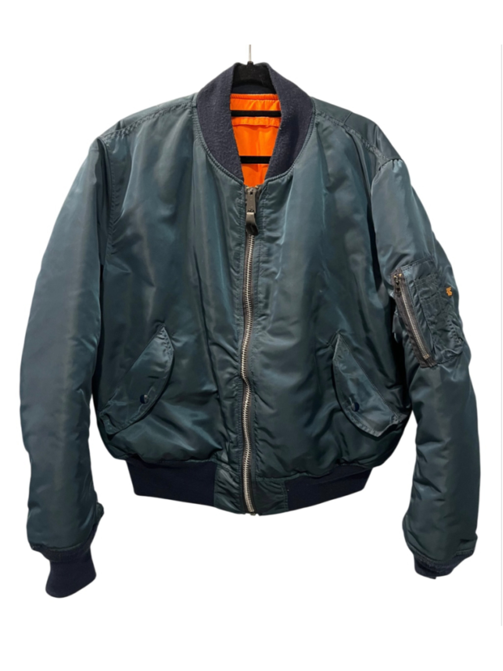 Vtg 90s Alpha Industries MA-1 Bomber Jacket Reversible Navy Blue Large USA Men's